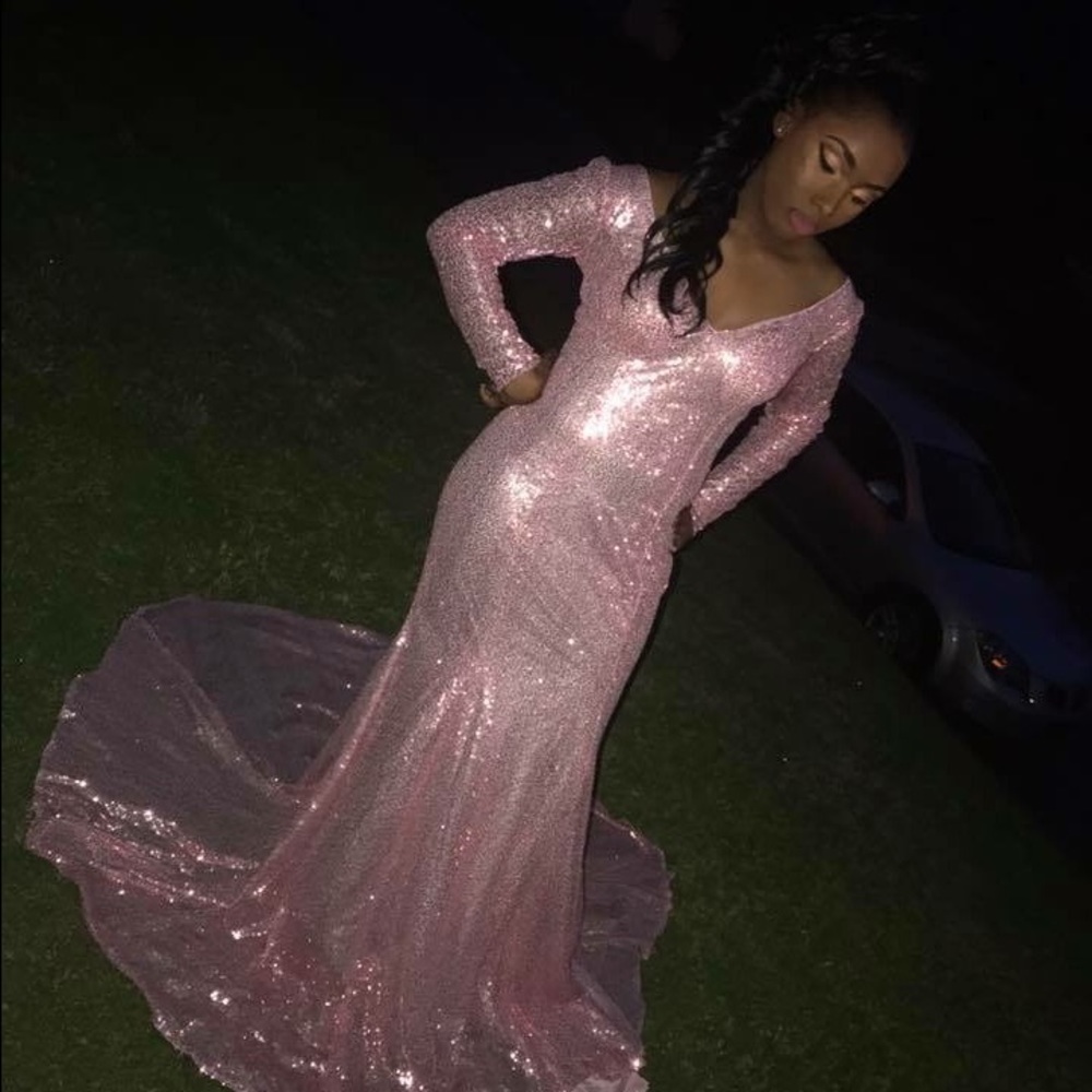 Rose pink sparkly prom dress