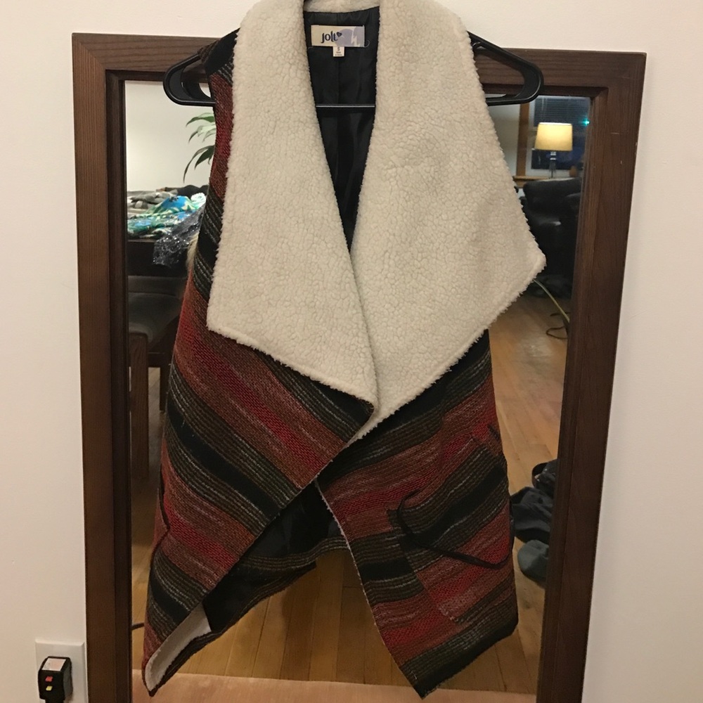 Red multi-color wool lined vest