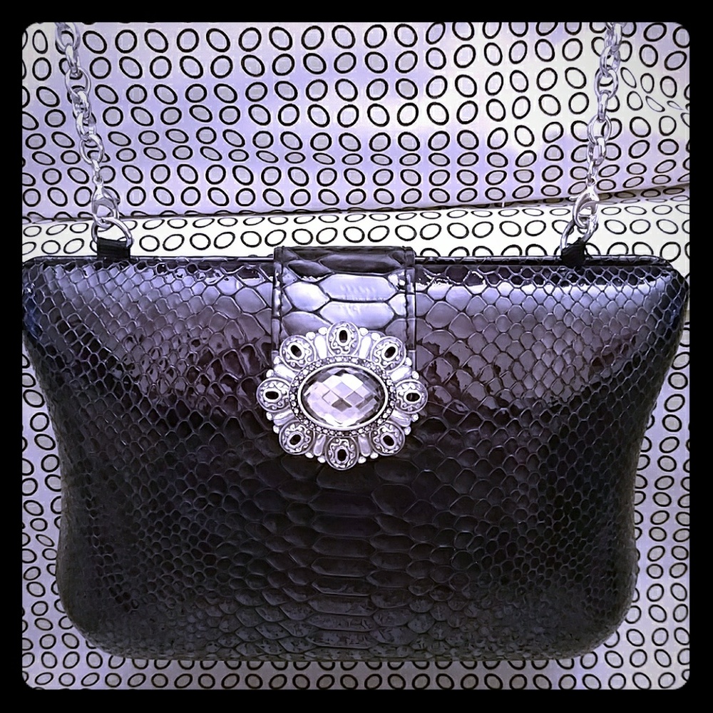 Brighton Black snakeskin hardshell purse