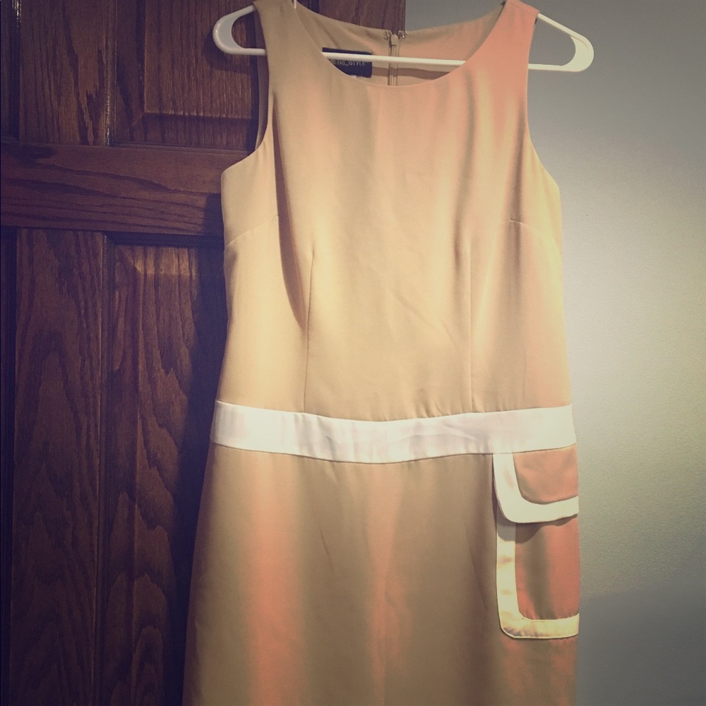 Tan and white shift dress