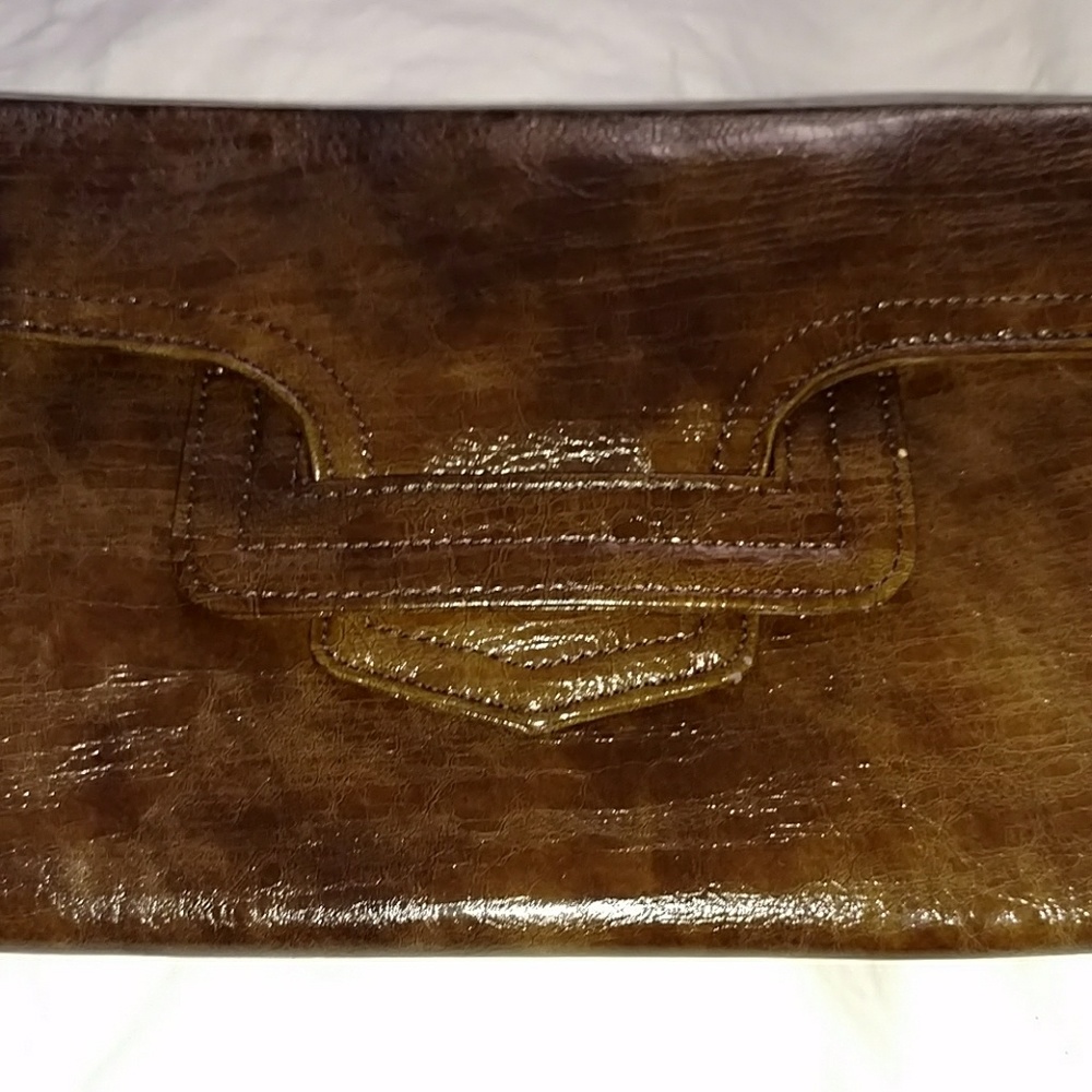 Large wood pattern leather Shiraleah clutch