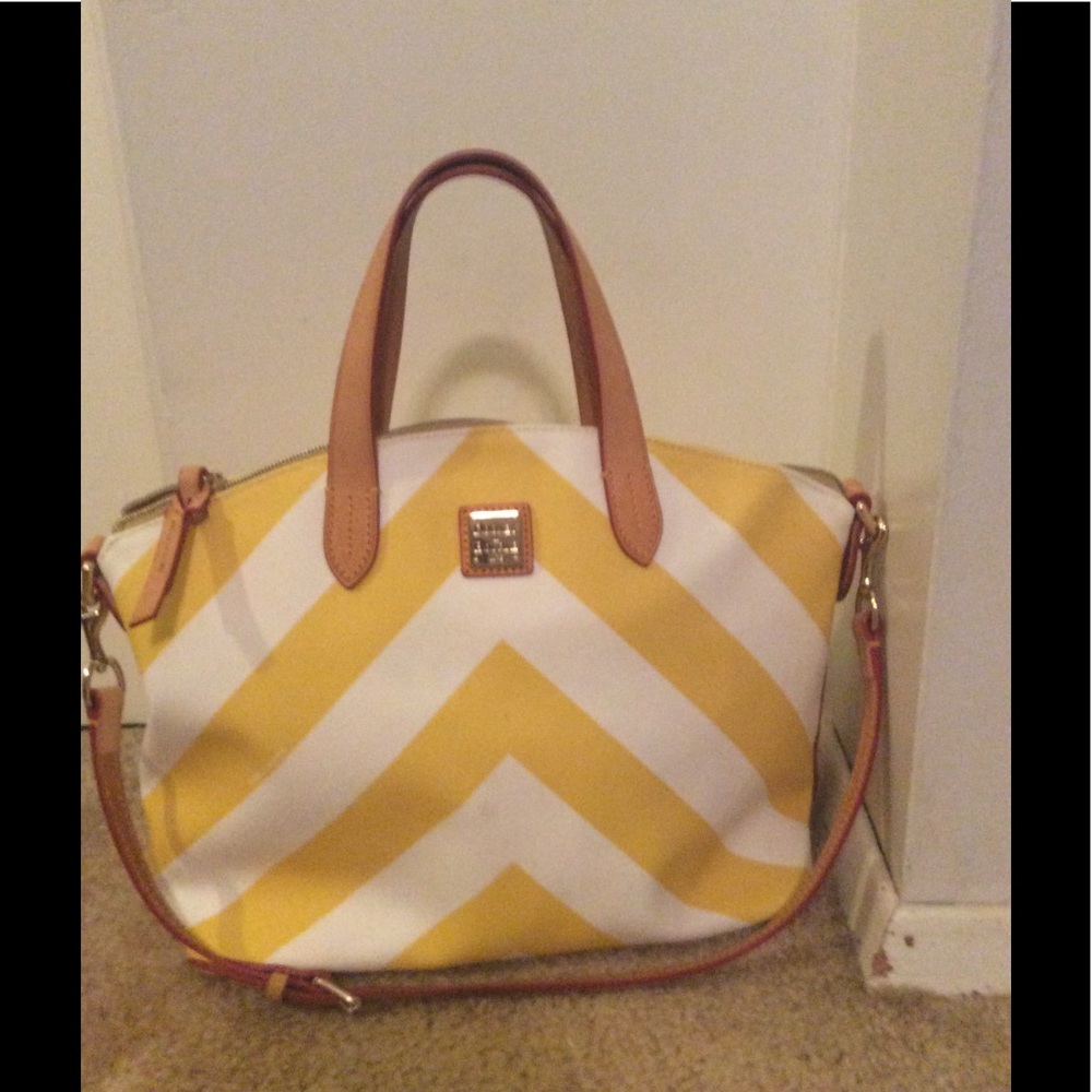 Dooney and Bourke Chevron Satchel Yellow and White
