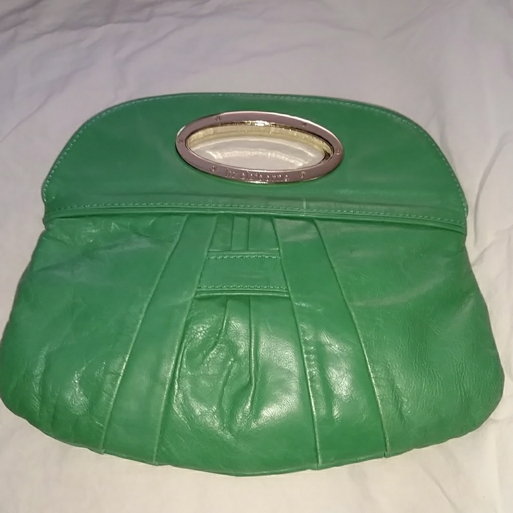 Unique green leather clutch -liz claiborne