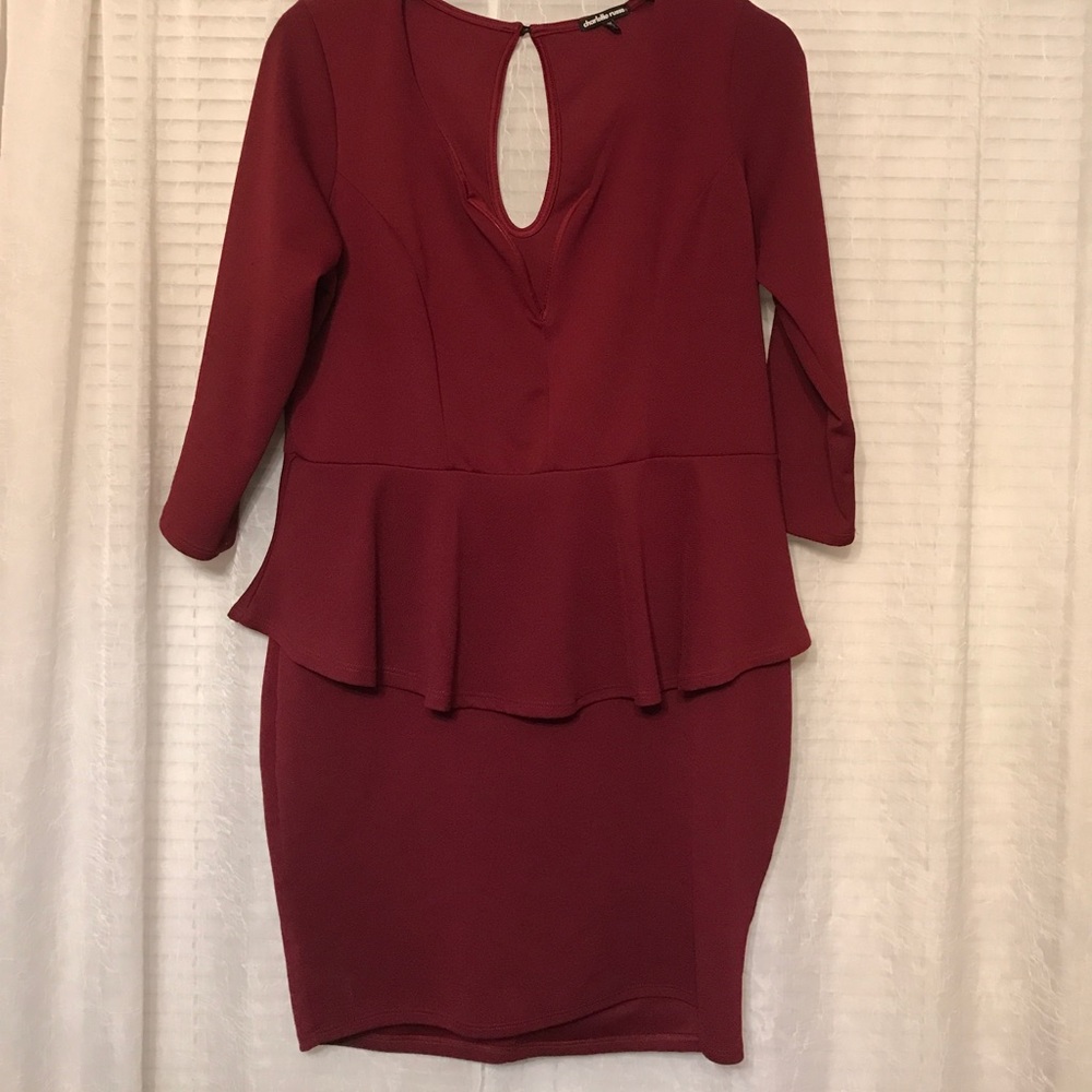 3/4 sleeve peplum bodycon dress