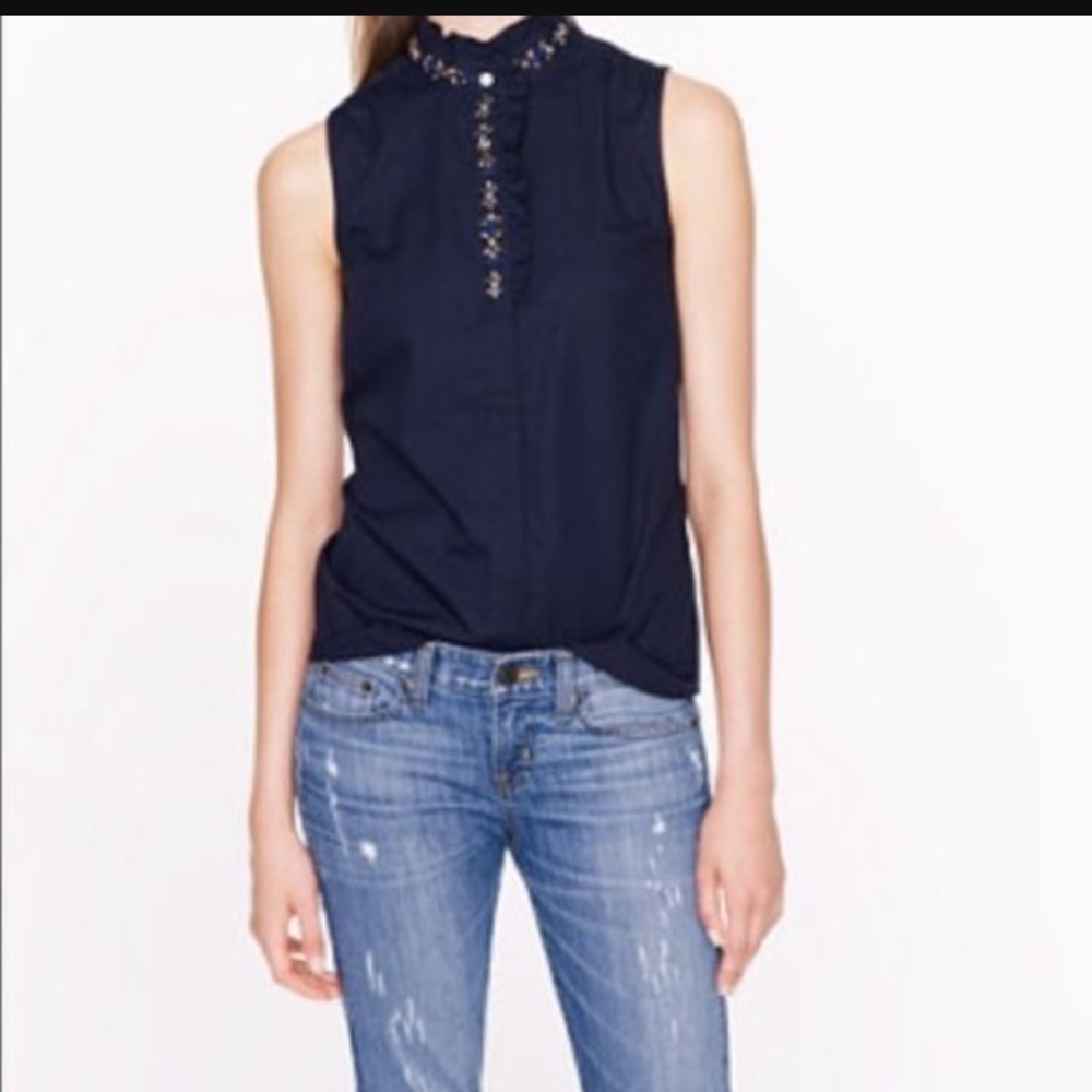 J Crew Jeweled Sleeveless Buttondown