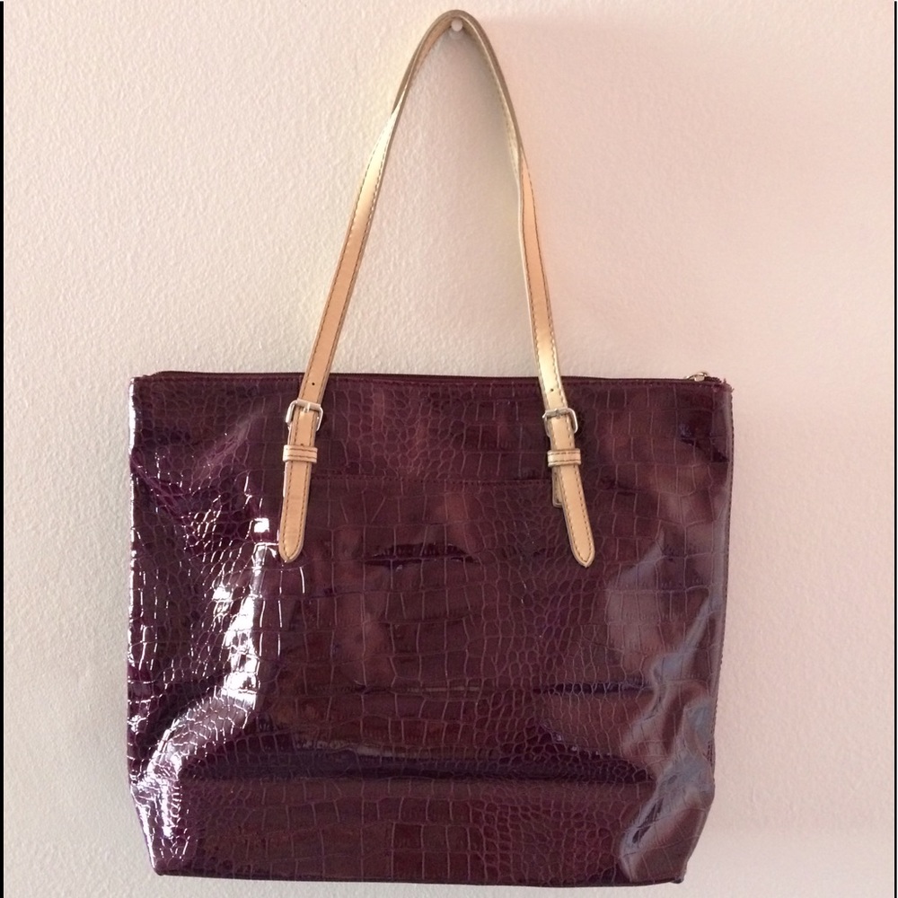 Eggplant/Tan Croft & Barrow Patent Leather Tote