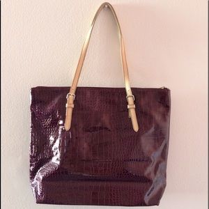 Eggplant/Tan Croft & Barrow Patent Leather Tote