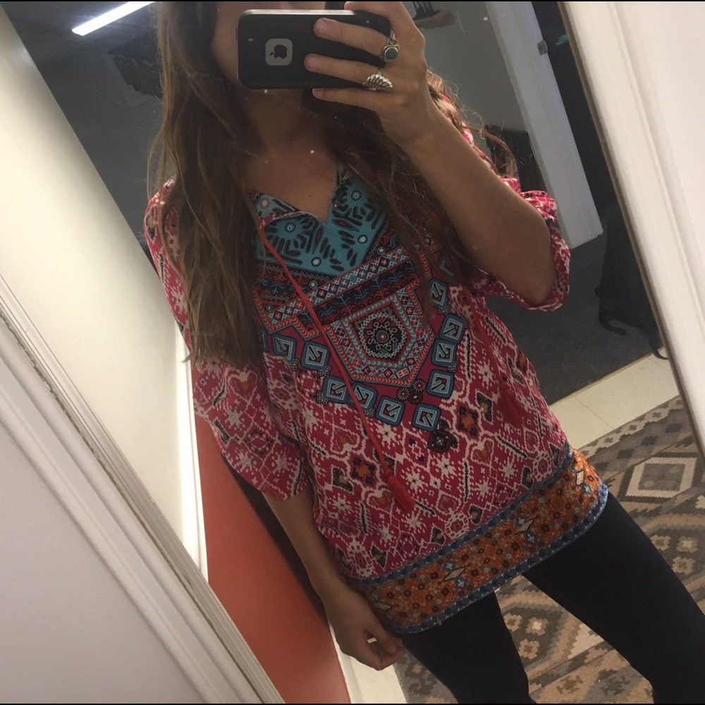 NWT Aztec tribal hippy geometric colorful tunic
