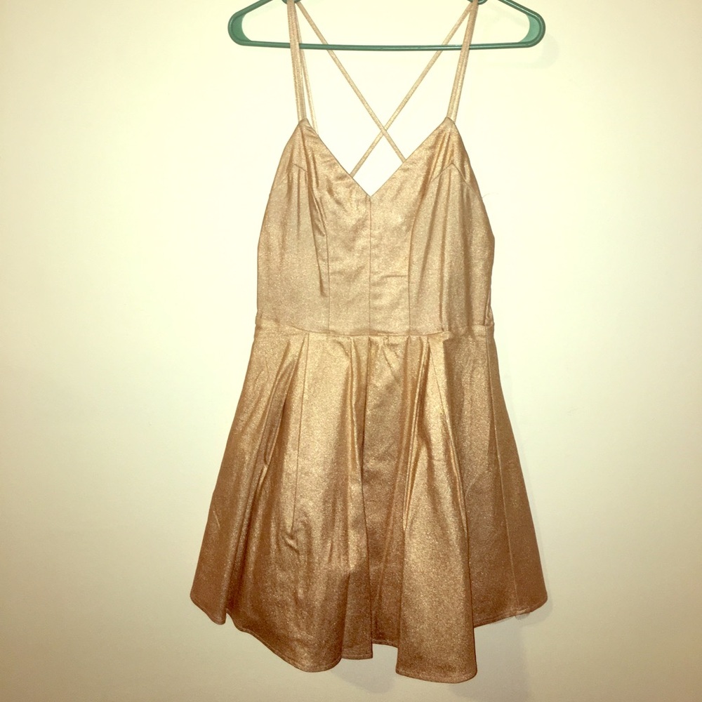 New Year's Eve strappy gold party dress