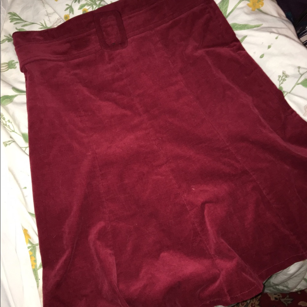 70s high waisted red buckle corduroy skirt