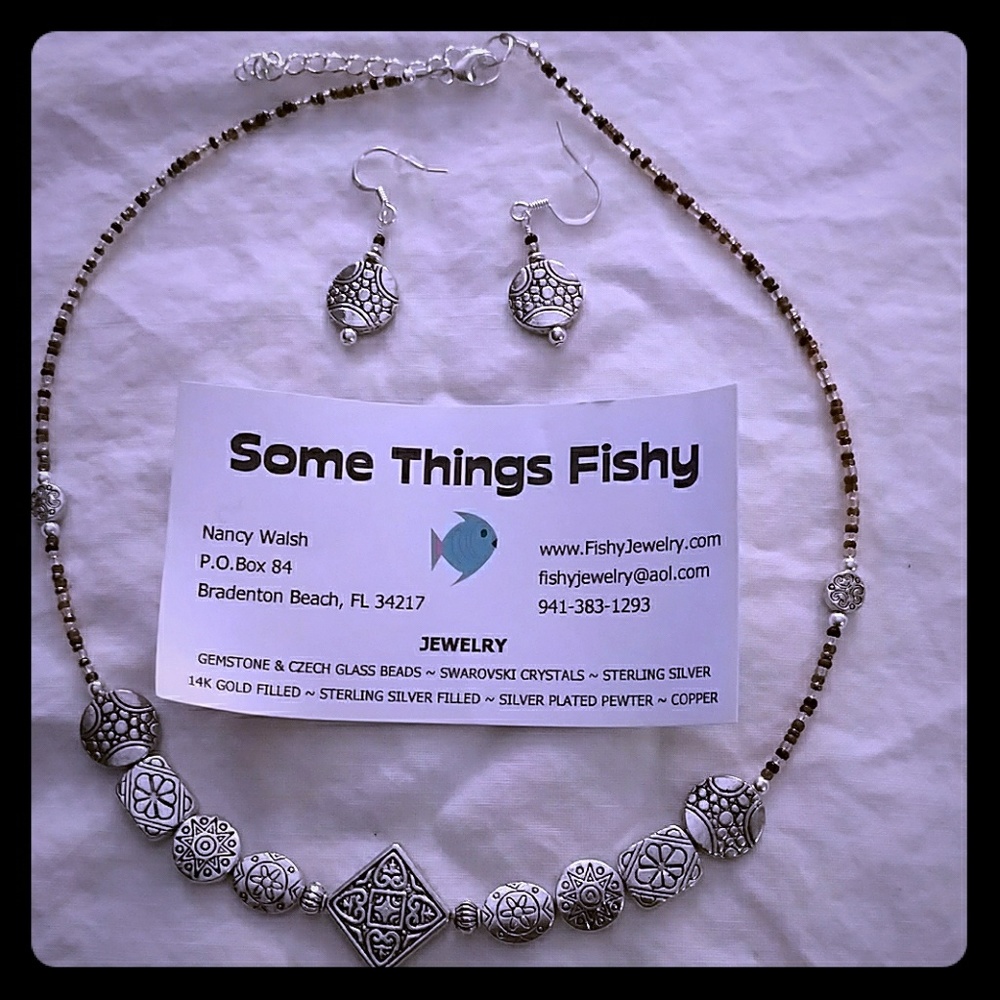 Sterling silver and pewter necklace/earrings