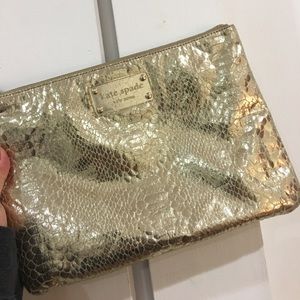 Gold Kate spade snake print cosmetic bag