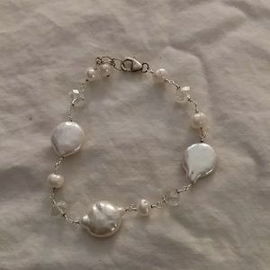 Crystal and pearl chain bracelet