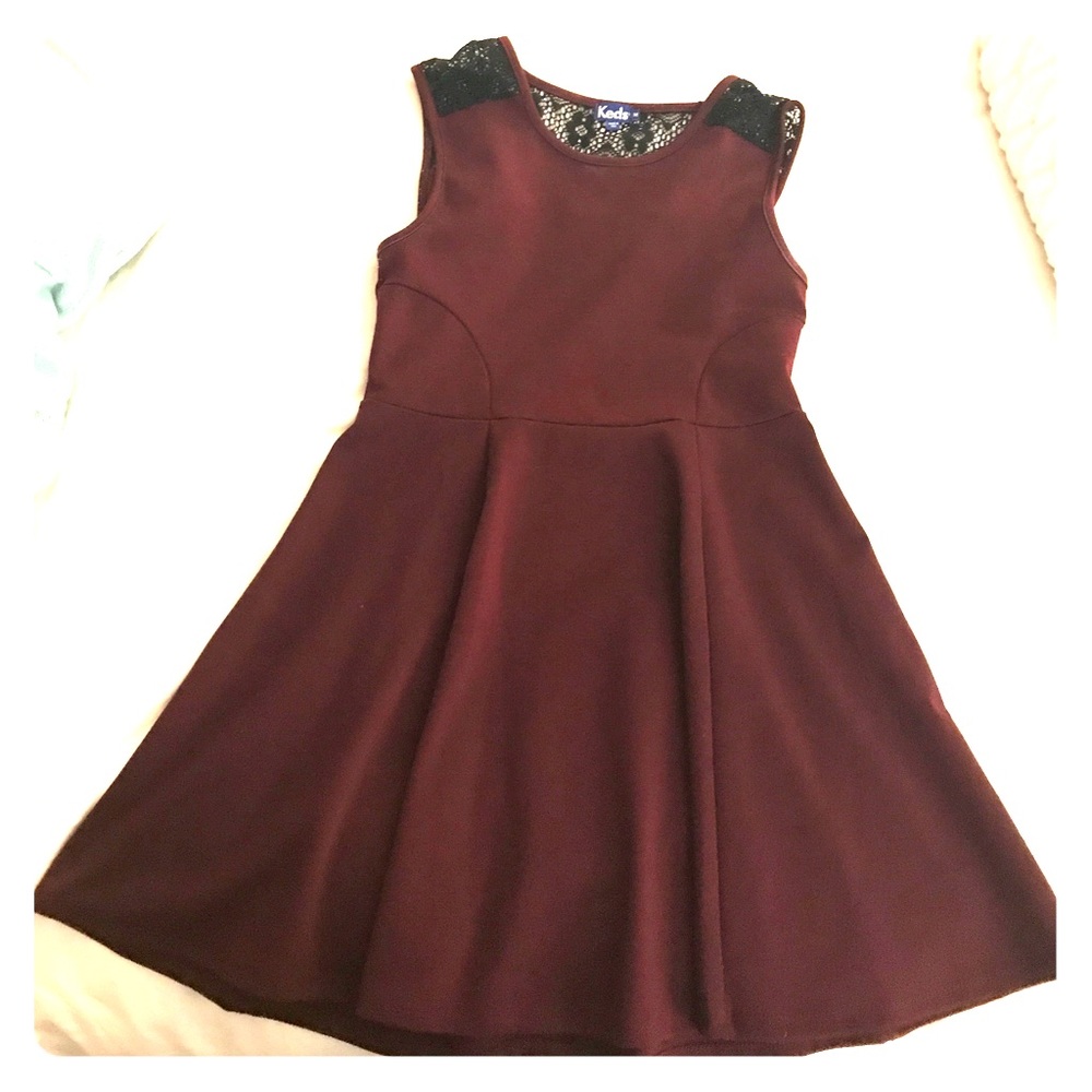 Keds maroon and black lace cotton skater dress