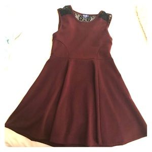 Keds maroon and black lace cotton skater dress