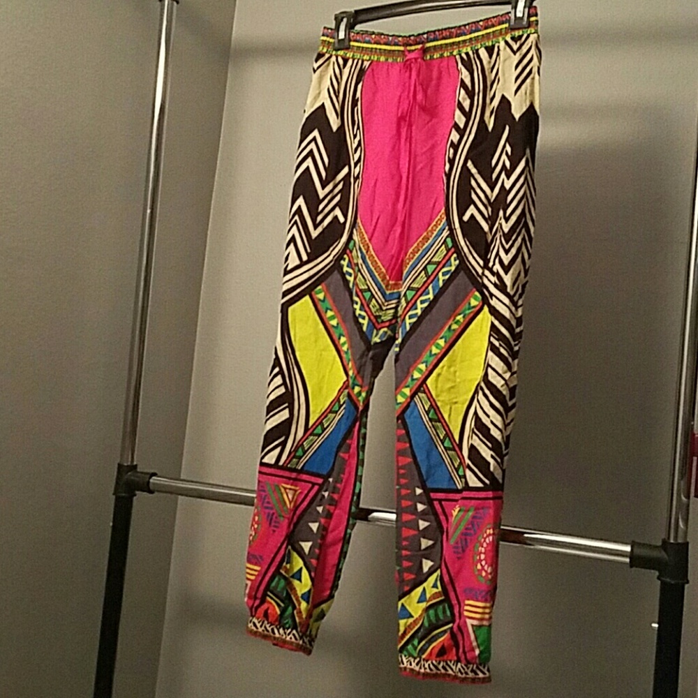 COLORFUL NEON AZTEC TRIBAL PRINT JOGGERS