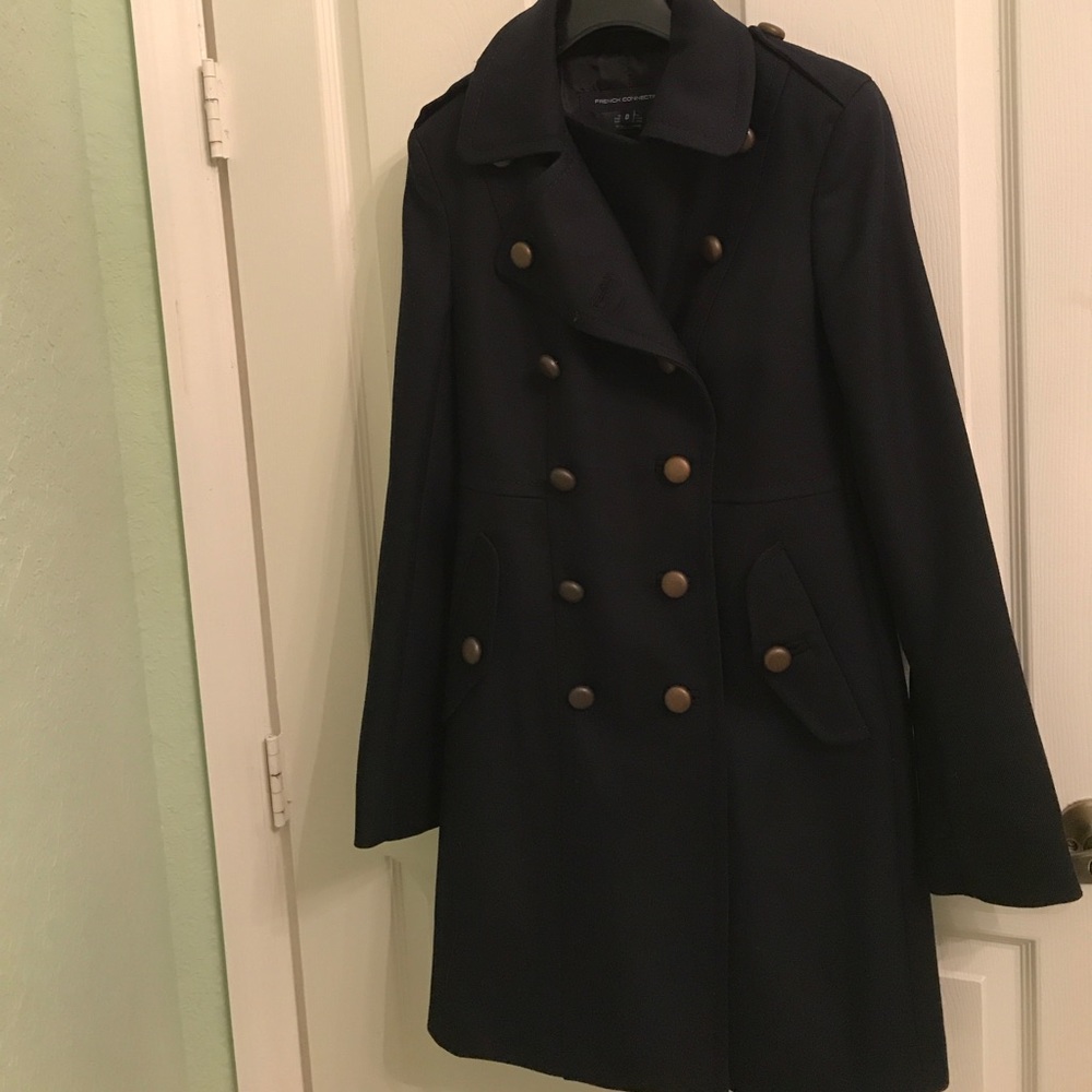 French Connection Navy Blue Military Style Coat