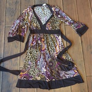 3/4 sleeve paisley/cheetah print dress