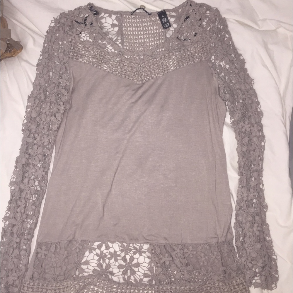 Grey long sleeve lace top