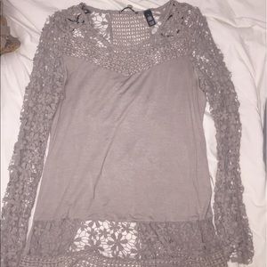 Grey long sleeve lace top