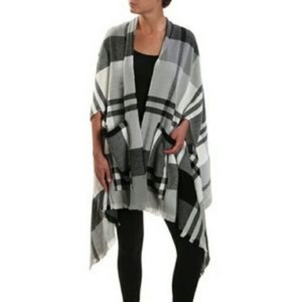 Plaid Cape/scarf with pockets
