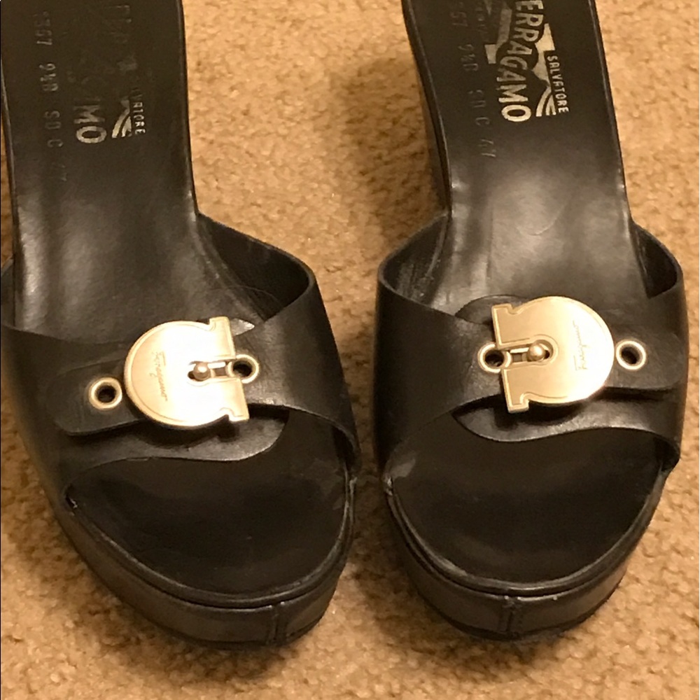Black Ferragamo slides size 9.5