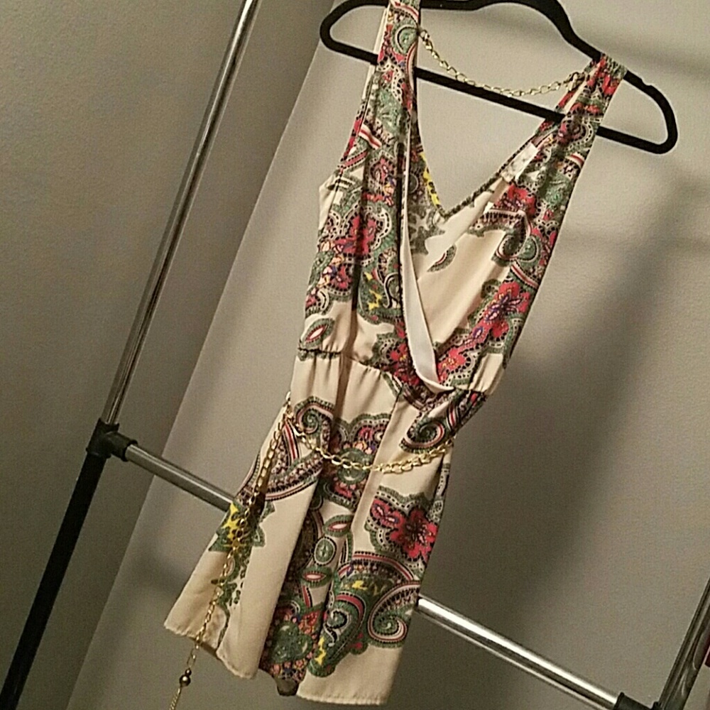DEEP V NECK CHAIN BELT ROMPER