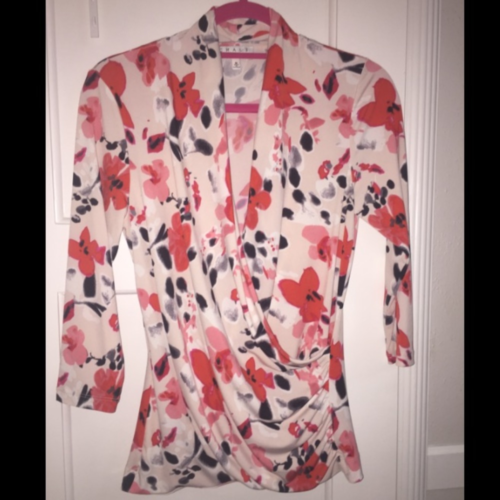 3/4 sleeve faux wrap top