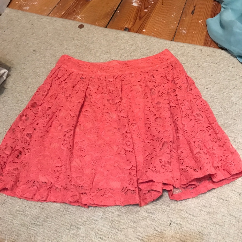 Coral, lace skirt