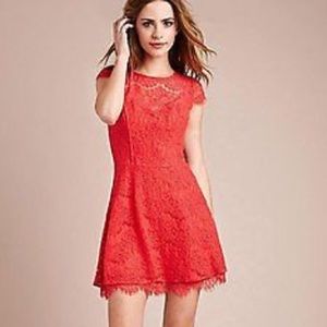 Red lace cap sleeve dress