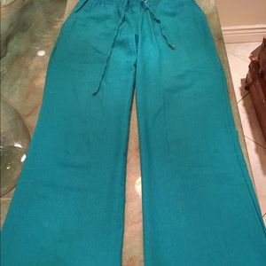 Turquoise linen pants