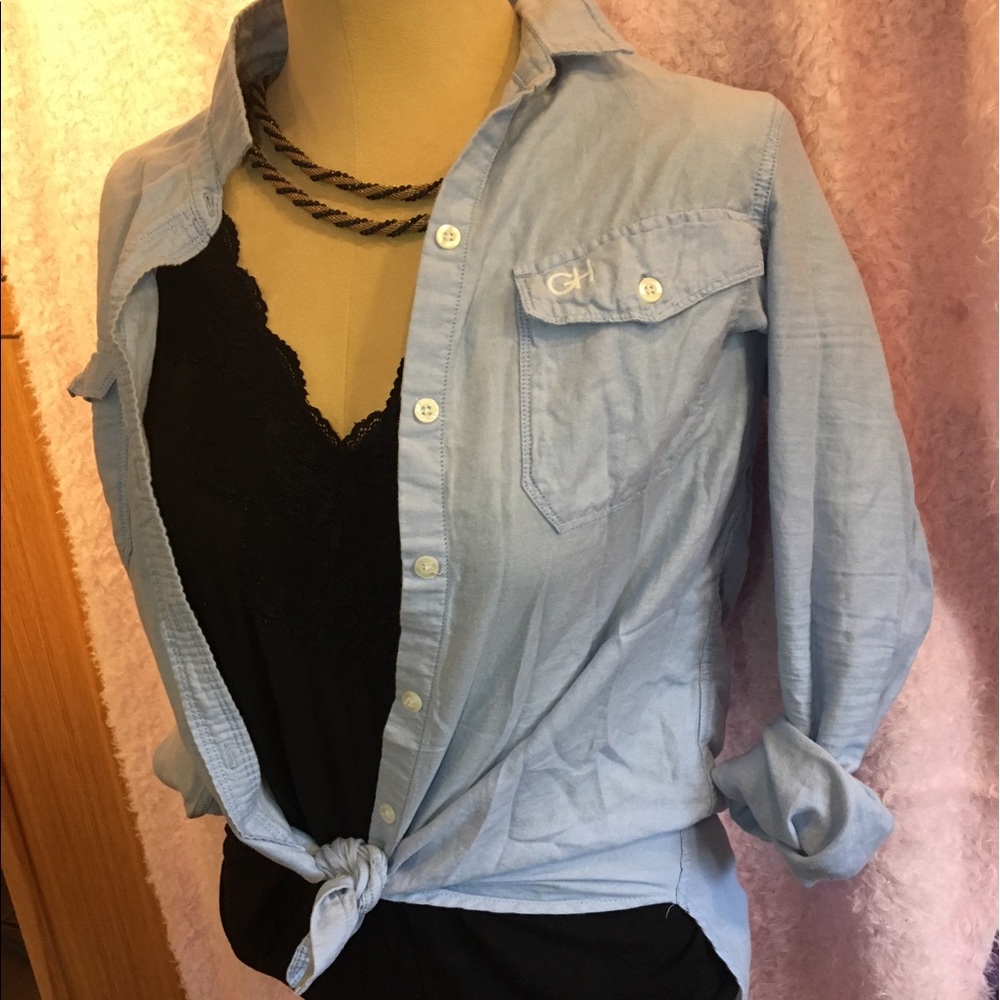 Blue button front top