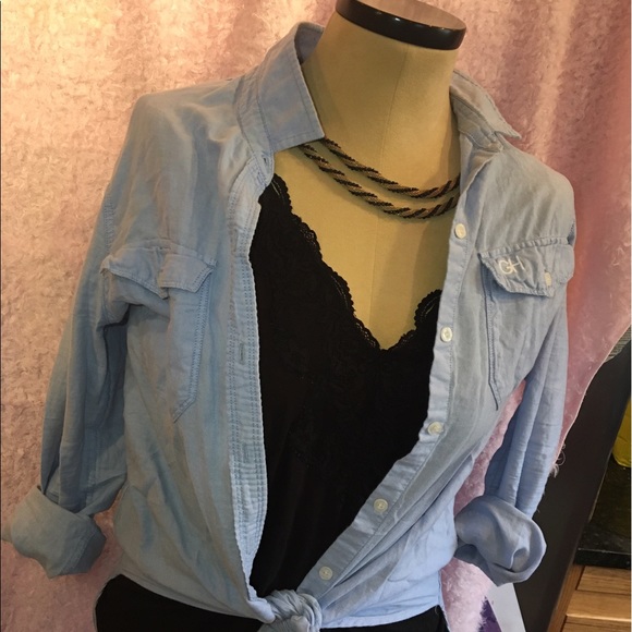 Blue button front top - Picture 2 of 4