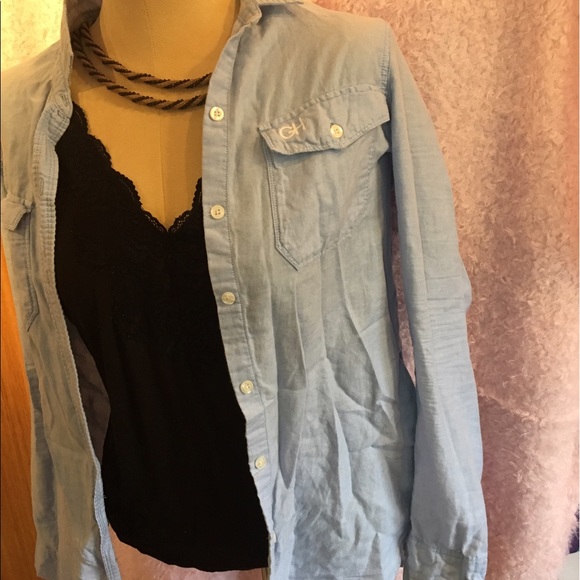 Blue button front top - Picture 3 of 4