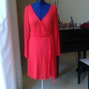 Bright Red Faux Wrap Dress