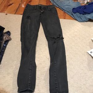 Dark wash, destroyed jeans