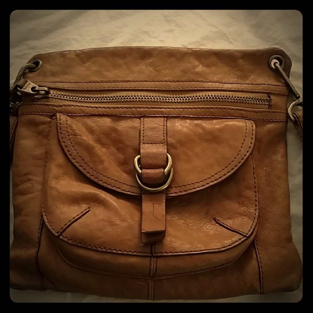 Mustard colored leather cross body bag- Fossil