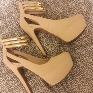Nude ankle strap heels