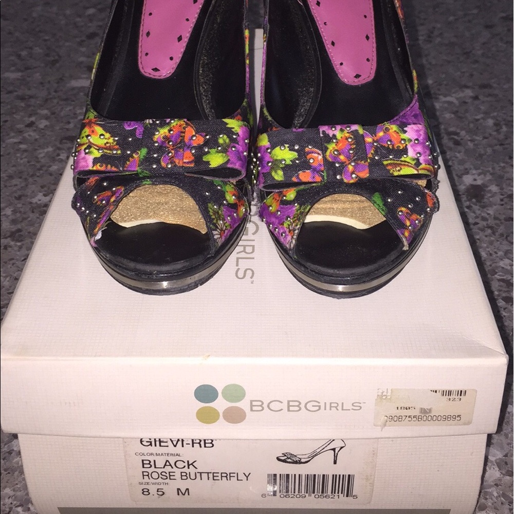 BCBGirls black multi Butterfly heels