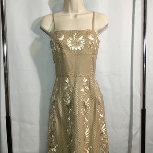Antonio Melani Beige Embroidered Linen Dress Sz6