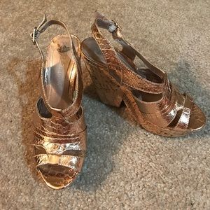 Rose gold BCBGeneration leather & cork wedges