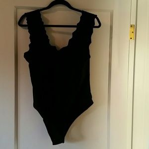 NWT Black scallop v-neck one-piece swimsuit