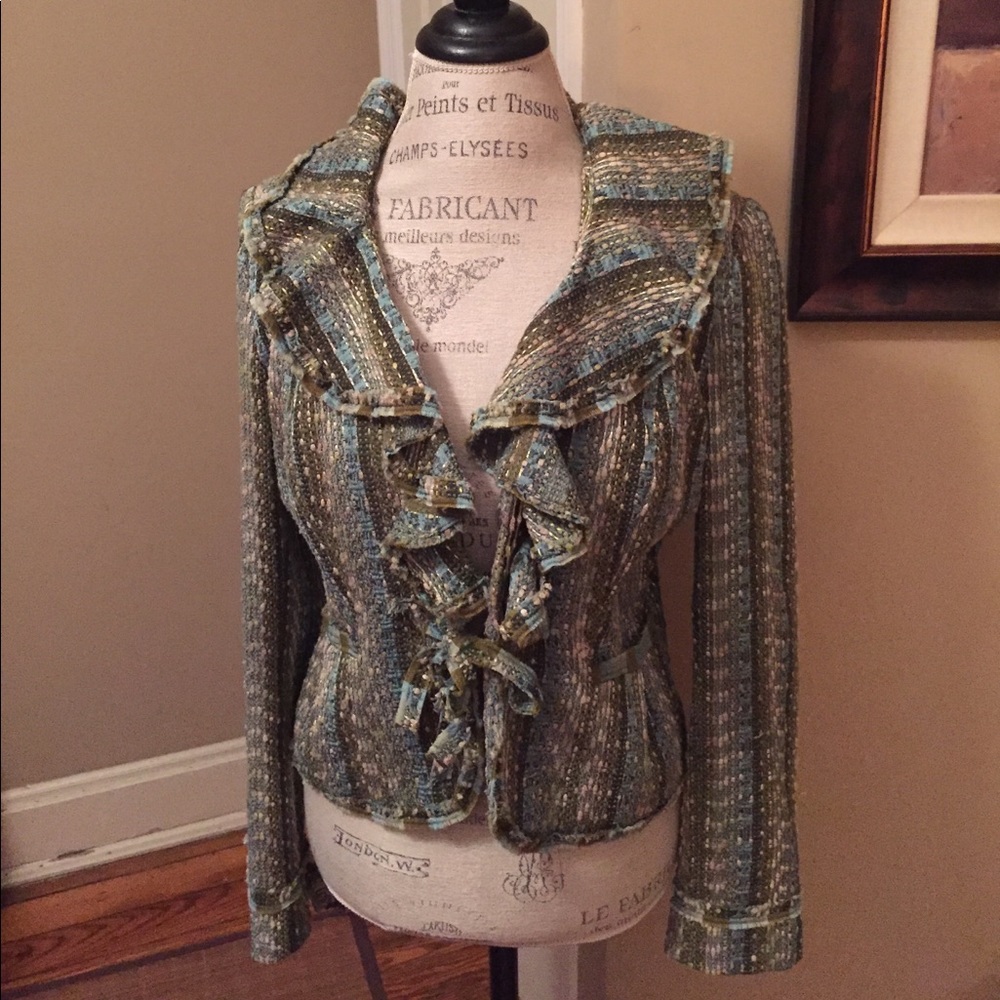 Blazer with ruffle and ribbon detail