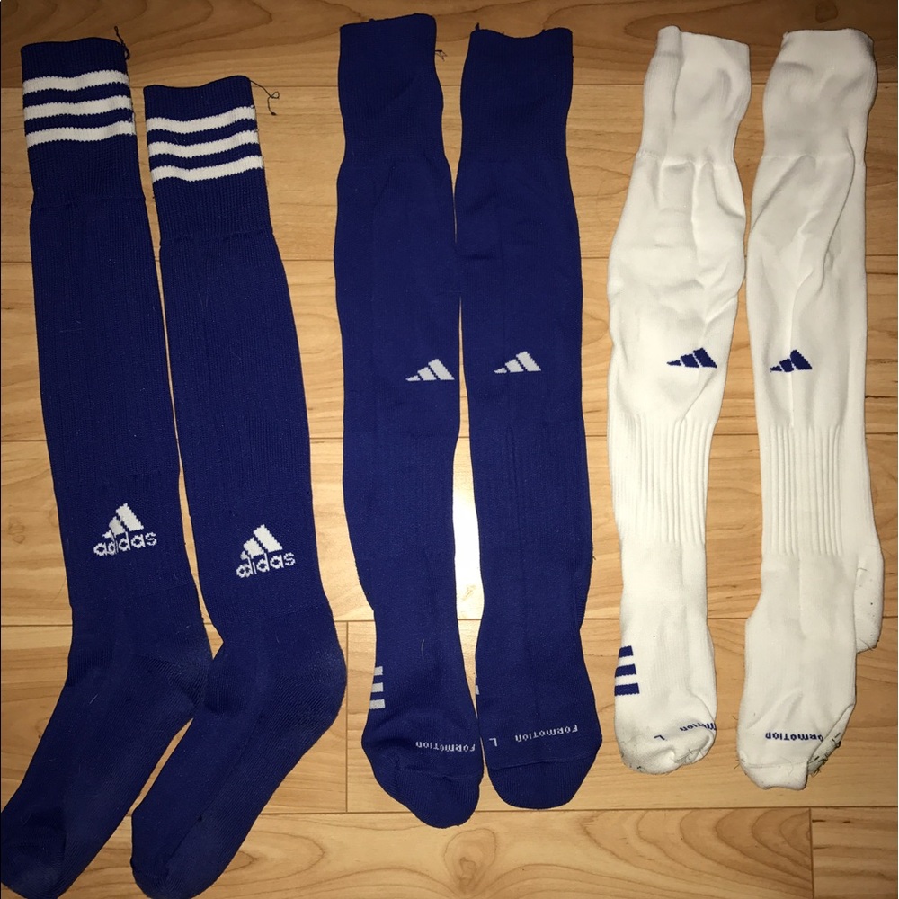 Adidas soccer socks (two blue one white)