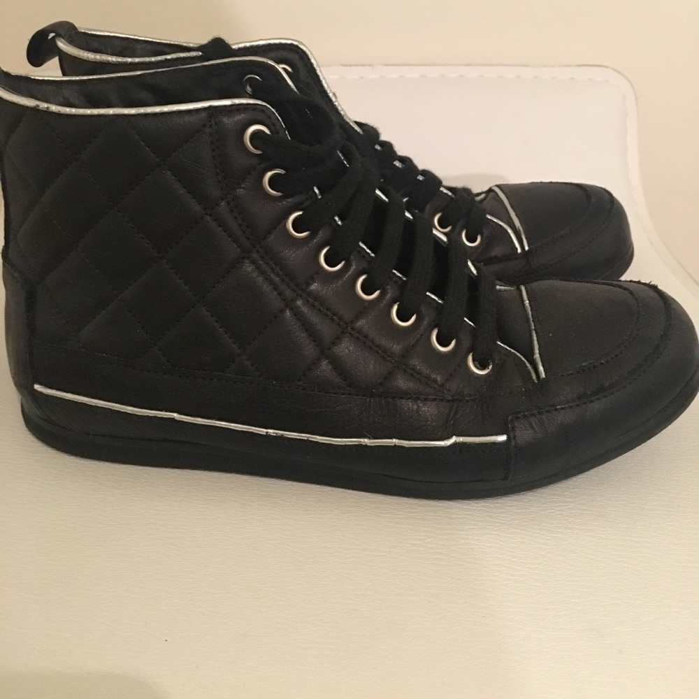 Black Leather Quilted Hightop Sneakers