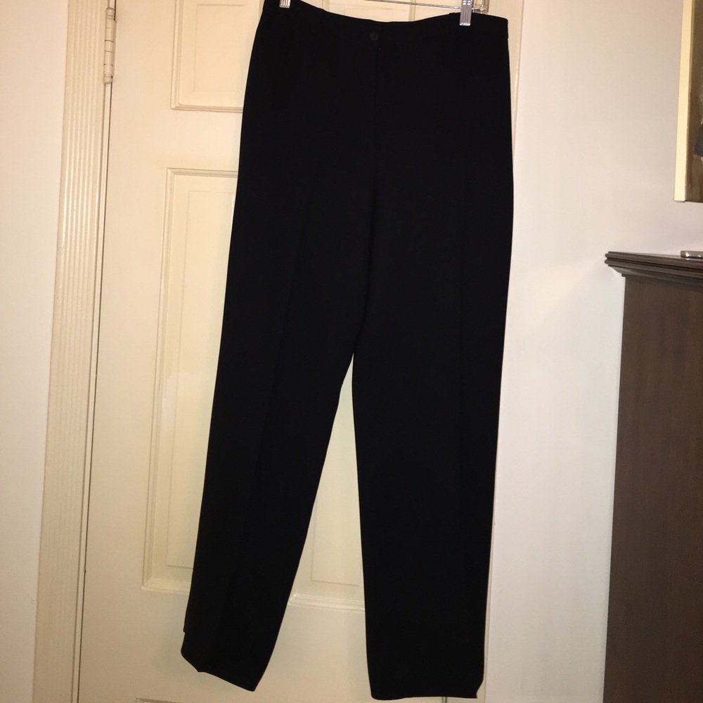Black polyester/acetate trousers with belt loops