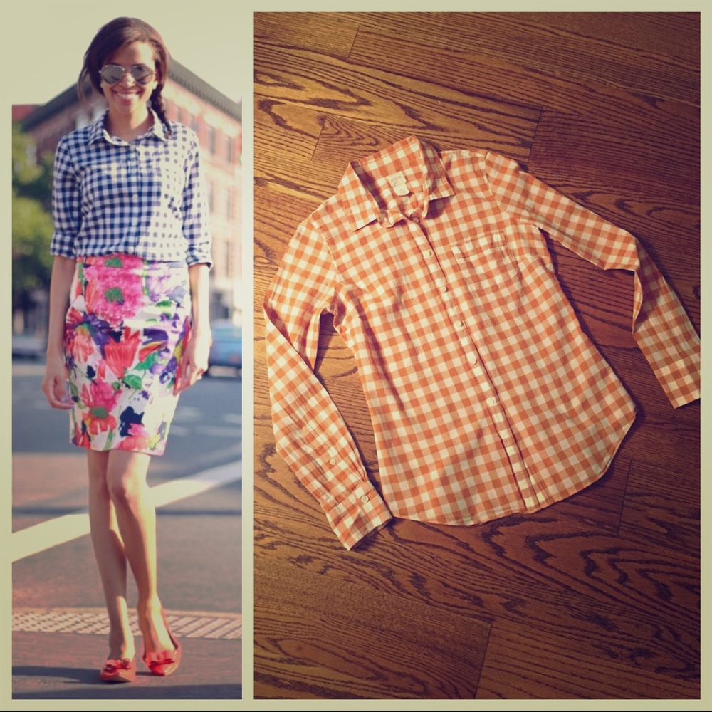 J.Crew XS orange perfect shirt plaid check