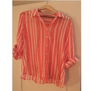 LOFT salmon+cream blouse