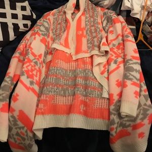 Pink grey and cream cardigan