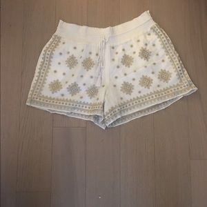 J Crew white and gold embroidered shorts